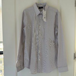 Theory Sylvain Shirt Medium M Pimento/Burgundy Stripe